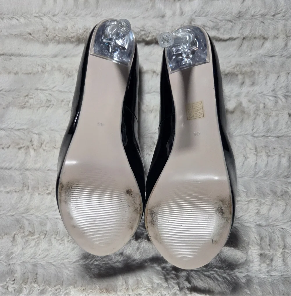 Onlymaker Black Patent Platform Pump Clear Heel 12m - Picture 4 of 4